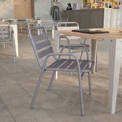 Flash Furniture Lila Indoor-Outdoor Restaurant Stack Chair, Silver (TLH018C)