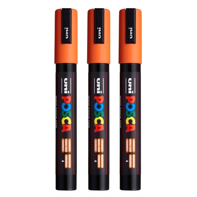 POSCA PC-5M Water Based Paint Marker, Medium Bullet Tip, Orange, 3/Pack (UBCPC5MORANGE-3)