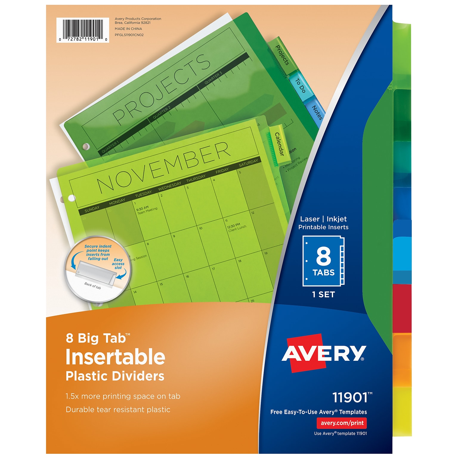 Avery Big Tab Insertable Plastic Dividers, 8-Tab, Assorted Colors, 8/Set (11901)