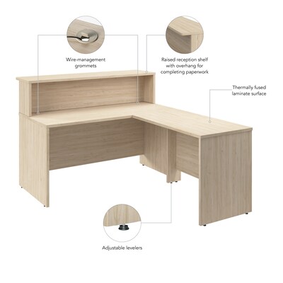 Bush Business Furniture Arrive 60"W L Shaped Reception Desk with Shelf, Natural Elm (ARV003NE)