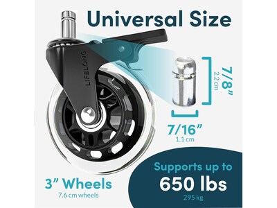 Lifelong Wheels Chair Caster, Clear/Black, 5/Set (B0B8LD3VSW)
