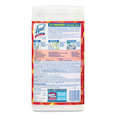 LYSOL® Brand Disinfecting Wipes, 7 x 7.25, Mango and Hibiscus, 80 Wipes/Canister