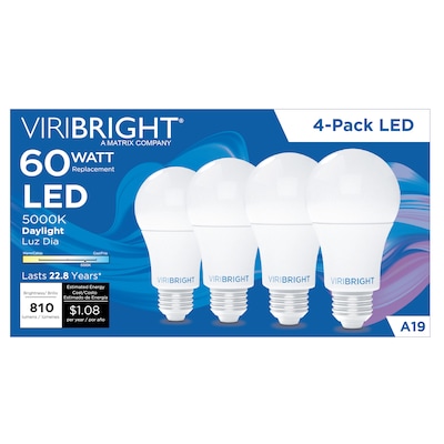Viribright A19 9 Watts Daylight LED Household Bulb, Dimmable, 12/Box (450109-12)