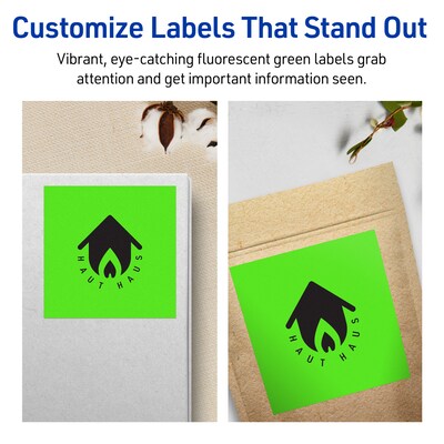 Avery Laser/Inkjet Multipurpose Square Labels, 4" x 4", Neon Green, 320/Box (94100)