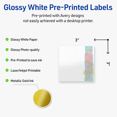 Avery Laser/Inkjet Square Multipurpose Labels, 3 x 3, White, 60/Pack (S00-EVR)
