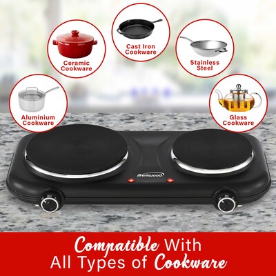 Brentwood 1,100-Watt Cast-Iron Countertop Electric Double Burner, Black (TS-332BK)
