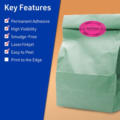 Avery Laser/Inkjet Oval Multipurpose Labels, 1.5" x 2.5", Neon Magenta, 720/Pack (94051)