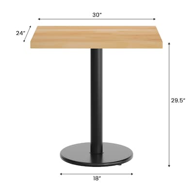 Flash Furniture Bennett Wooden Commercial Indoor Table, 30" x 24", Natural Top/Black Base (GSF2430NTTR18)