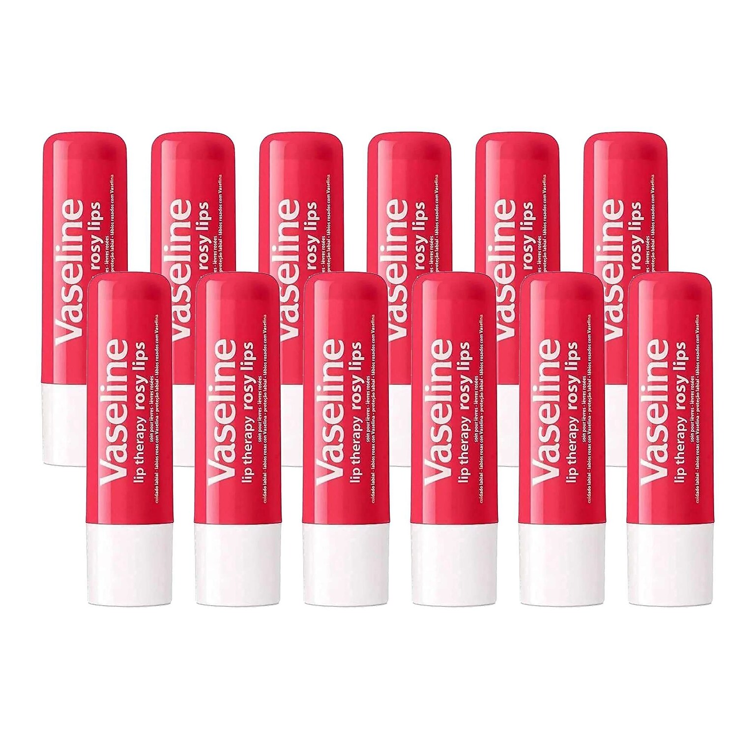 Vaseline Rosy Lip Therapy, 0.16 oz Travel Size Tube, 12 Tubes/Bag, 18 Bags/Carton