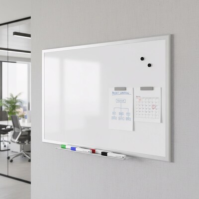 TRU RED™ Magnetic Steel Dry Erase Board, Satin Frame, 3' x 2' (TR61169)