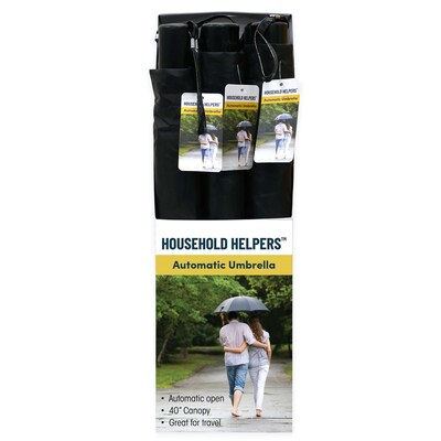 Household Helpers Premium Automatic Opening Travel Umbrella Shelf Display, Black, 6/Pack, 6 Packs/Carton (16628)