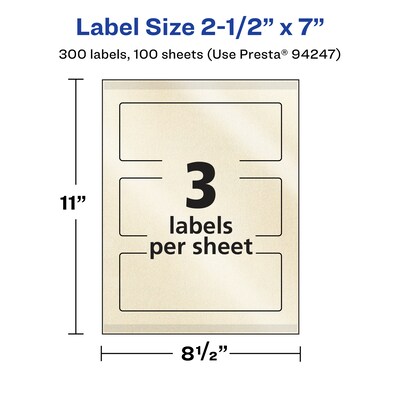 Avery Pearlized Ivory Rectangle Multipurpose Labels, 2.5" x 7", Ivory, 300/Box (94247)