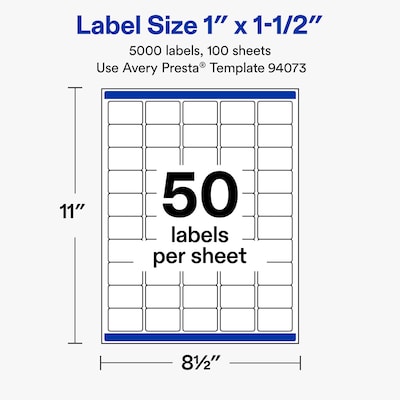 Avery Rectangle Laser/Inkjet Multipurpose Labels, Clear, 50 Labels/Sheet, 100 Sheets/Pack (19479311190)
