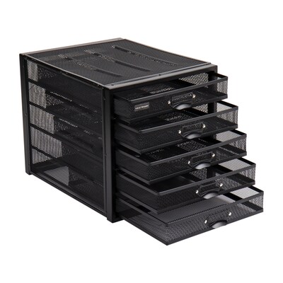 Mind Reader 5-Compartment Metal Mesh File Storage Drawers, Black (5CABMESH-BLK)