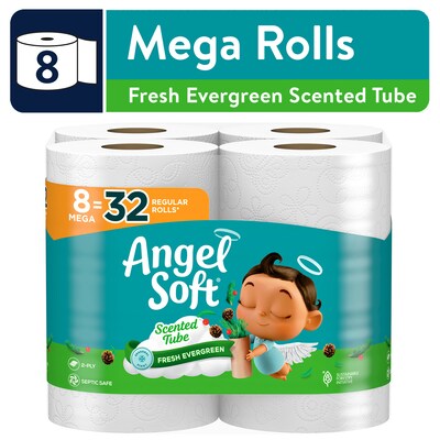 Angel Soft Mega Toilet Paper, Fresh Evergreen Scent, 2-ply, 8 Rolls/Pack (79461)