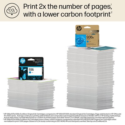 HP 936e EvoMore Cyan High Yield Ink Cartridge, Prints Up to 1,650 Pages (4S6V3LN)