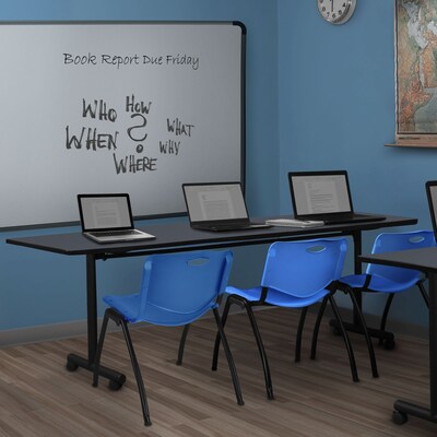 Regency Kobe 84 Flip Top Mobile Training Table- Grey & 3 M Stack Chairs- Blue