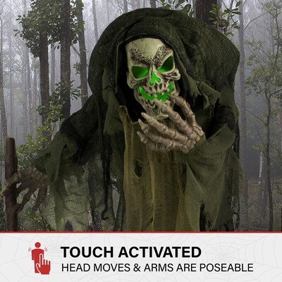 Haunted Hill Farm Life-Size Animatronic Skeleton Reaper Holding Staff (HHSKEL-7FLSA)