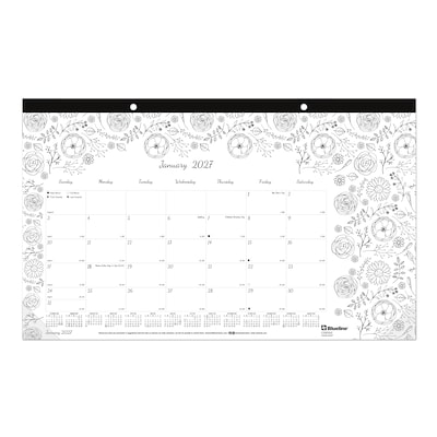2027 Blueline DoodlePlan 10.875 x 17.75 Monthly Desk Pad Coloring Calendar, Black/White (C2917001-27)