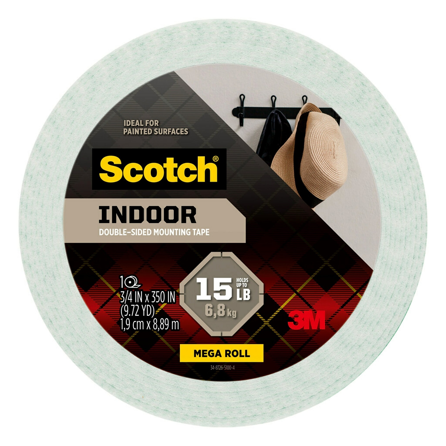 Scotch Double Sided Indoor Mounting Tape, 3/4 x 10 yds., White (110-LONG)