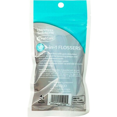 Handy Solutions 2 in 1 Dental Flossers, 30 Flossers/Pack, 12 Packs/Box, 24 Boxes/Carton