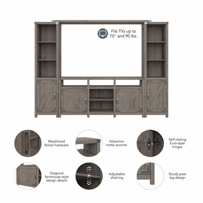 Bush Furniture Knoxville 65W Farmhouse Entertainment Center with Shelves, Restored Gray (CGR023RTG)