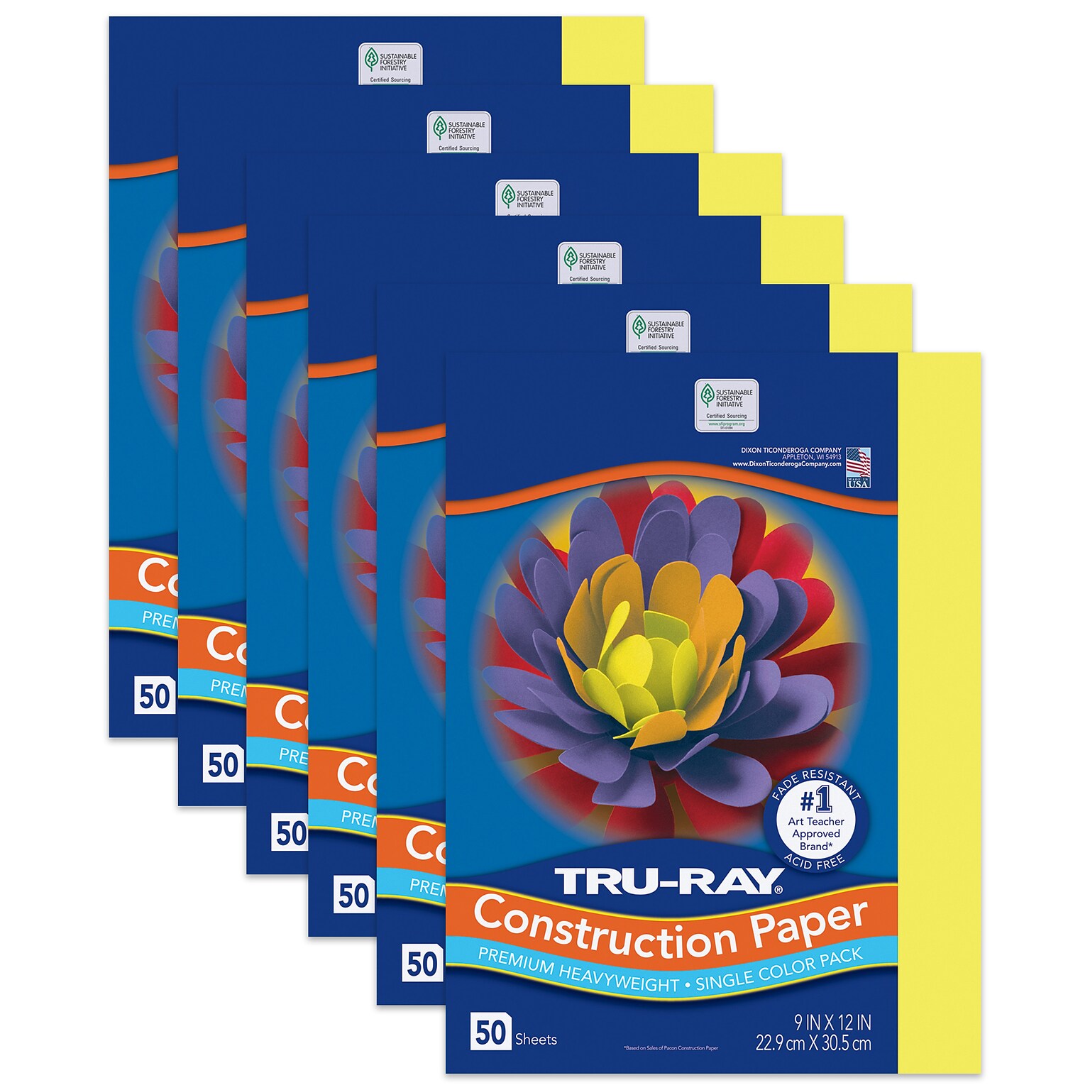 Tru-Ray 9 x 12 Construction Paper, Lively Lemon, 50 Sheets/Pack, 6 Packs/Bundle (PAC103402)