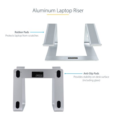 StarTech 10.2" x 10.2" Aluminum Laptop Stand, Silver (LAPTOP-STAND-SILVER)