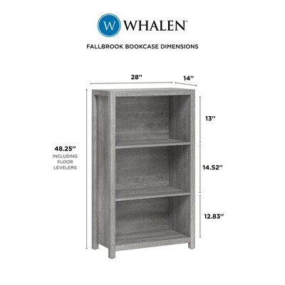 Whalen Fallbrook 3-Shelf 48"H Bookcase, Smoked Ash/Rustic Warm Gray (SPUS-FBBK-GM)