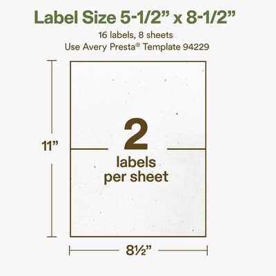 Avery Hemp Rectangle Laser/Inkjet Multipurpose Labels, 5-1/2" x 8-1/2", Off-White (16/Pack)