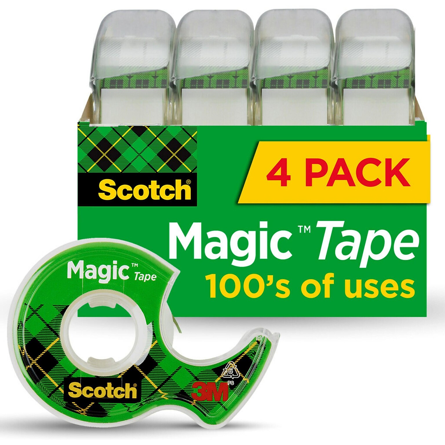 Scotch Magic Invisible Clear Tape Refill, 0.75 x 8.33 yds., 1 Core, 4 Rolls/Pack (SCOTCH4105)
