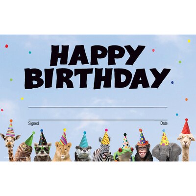 Teacher Created Resources Go Wild Animals Happy Birthday Awards, 30/Pack, 6 Packs/Bundle (TCR6853-6)