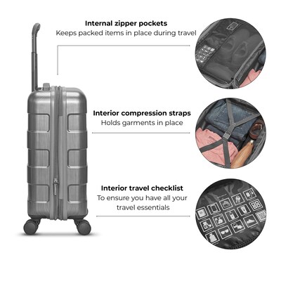Solo New York Re:serve 22" Hardside Carry-On Suitcase, 4-Wheeled Spinner, TSA Checkpoint Friendly, Gray (UBN921-10)
