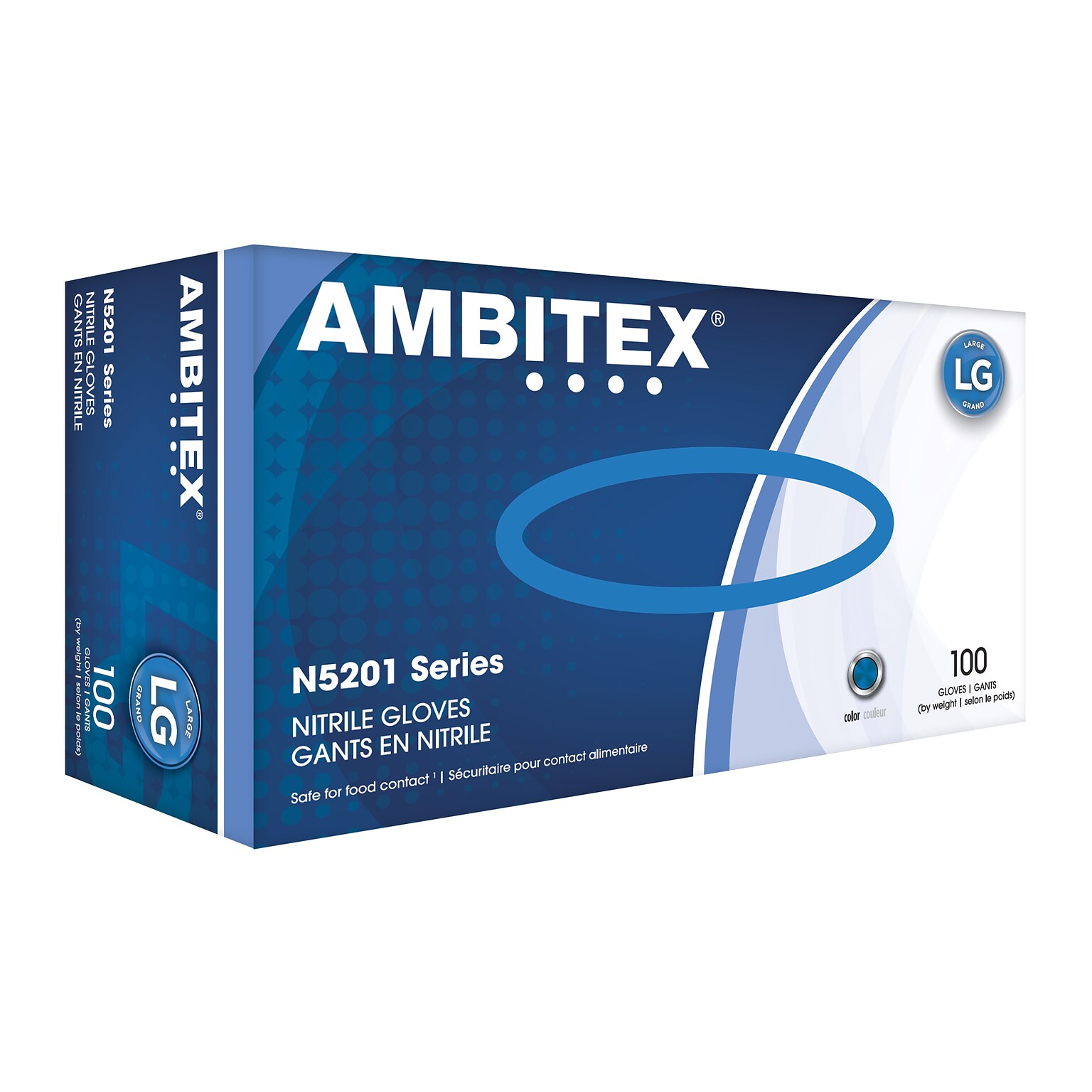 AMBITEX N5201 Series Powder Free Blue Nitrile Gloves, Large, 100/Box (NLG5201)