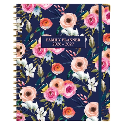 2026-2027 Excello Brands 8.5 x 11 Academic Weekly & Monthly Family Planner, Paperboard Cover, Navy Floral (FAM-AY26-0084)