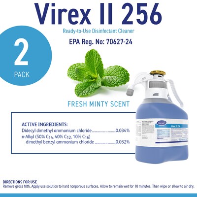 Diversey Virex II 256 Disinfectant Cleaner and Deodorant, SmartDose Bottle, Mint, 2/Carton (5019317)