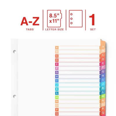 Staples Durable Paper A-Z Alphabetical Dividers, 26-Tabs, Multicolor