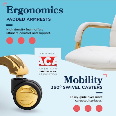 La-Z-Boy Sonata Ergonomic Bonded Leather Swivel Executive Chair, White and Gold (CCHR10014A)