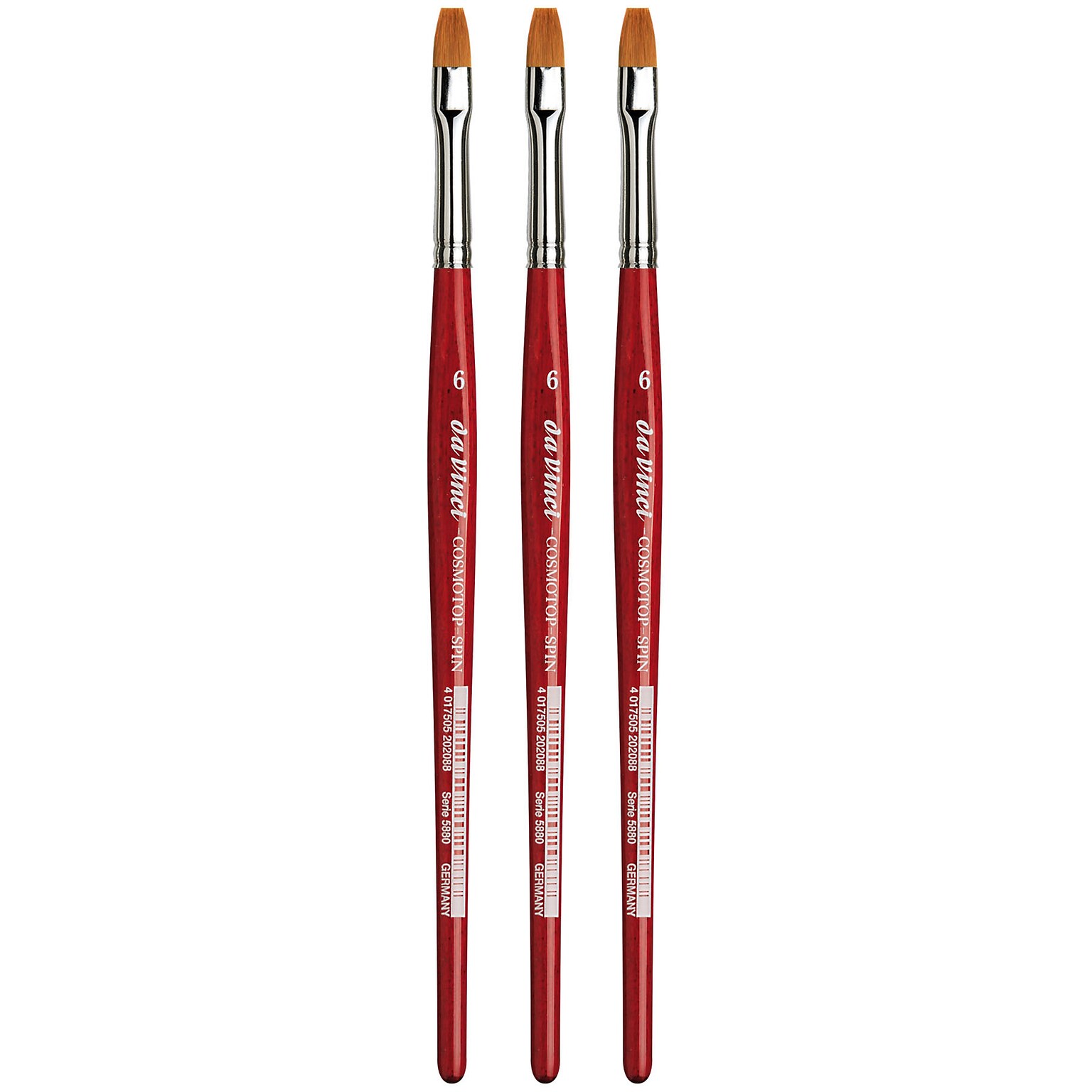 da Vinci COSMOTOP-SPIN Watercolor Synthetic Bristle, Flat Brush, 3/Pack (DVXVA58806-3)
