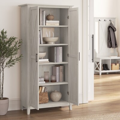 Bush Furniture Key West 66"H Storage Cabinet with 5 Shelves, Linen White Oak (KWS266LW-03)