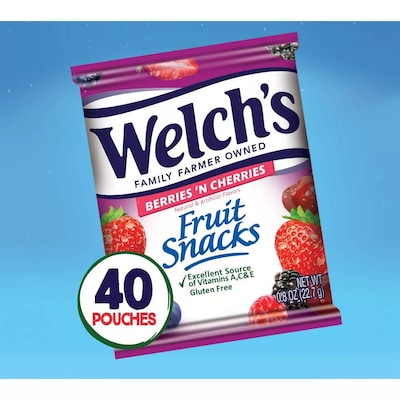 Welch's Gluten Free Berries 'n Cherries Fruit Snacks, 40 Packs/Box (PIM84062)