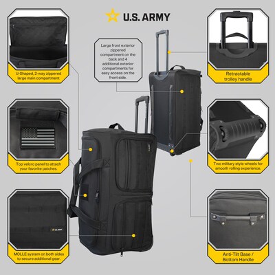 U.S. Army ROMEO 28 Polyester Telescoping Travel Duffel with Wheels, Black (USLROM28BLK)