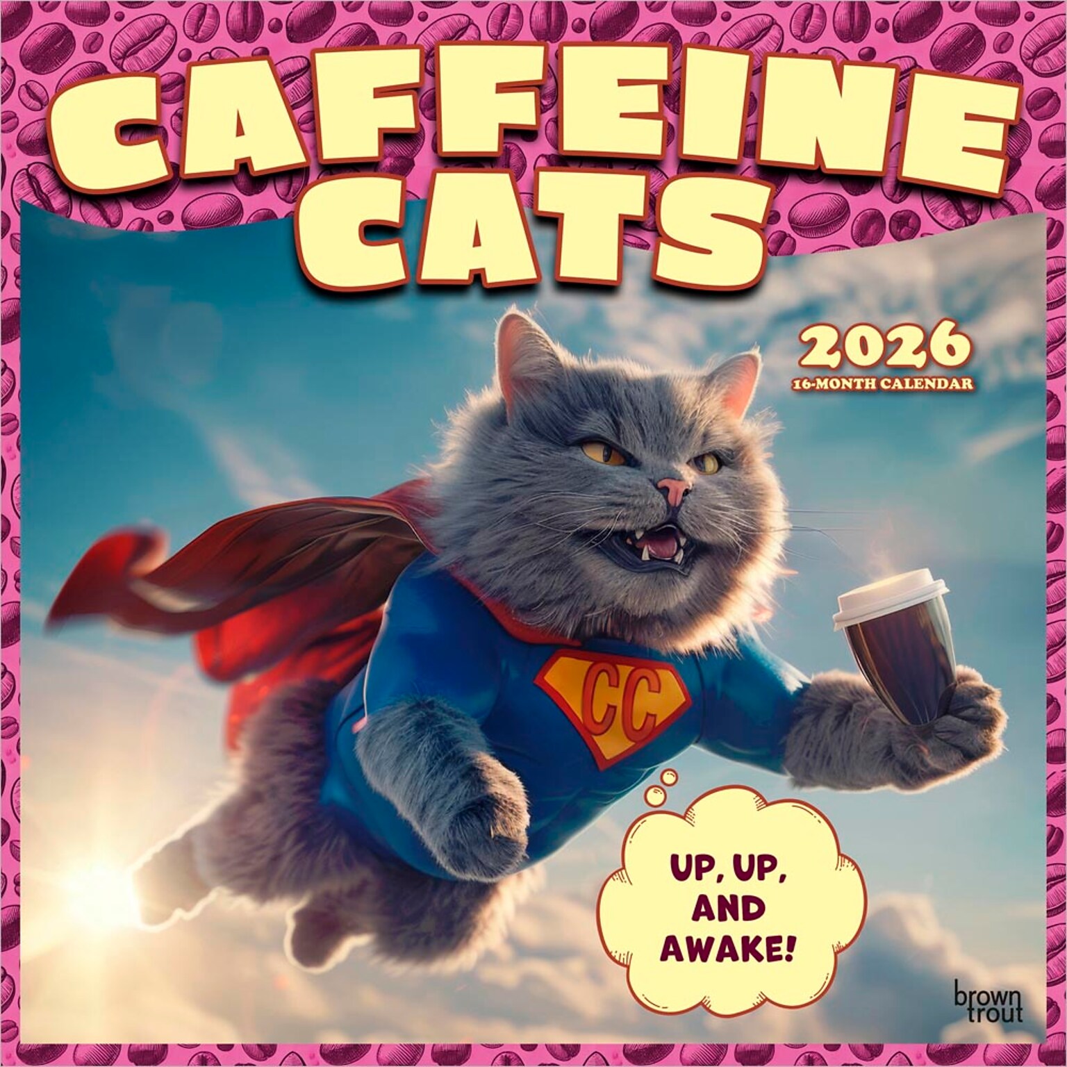 2026 BrownTrout Caffeine Cats 12 x 12 Monthly Wall Calendar (9798330707232)