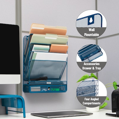 Mind Reader 7-Compartment Metal Desk Shelf, Turquoise (MAGROUND-TUR)