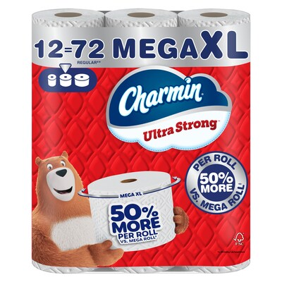 Charmin Ultra Strong Mega XL Toilet Paper, 2-Ply, White, 297 Sheets/Roll, 12 Rolls/Pack (04311)