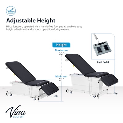 Viva Comfort XRO 3-Section Electric Height and Back Adjustable Exam Table, 600 lbs. Capacity, Black (ADI903-23-BLK-MK)