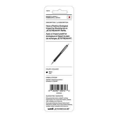 uni Jetstream RT Ballpoint Pen Refills, Medium Point, 1.0mm, Black Ink, 2/Pack (35972)