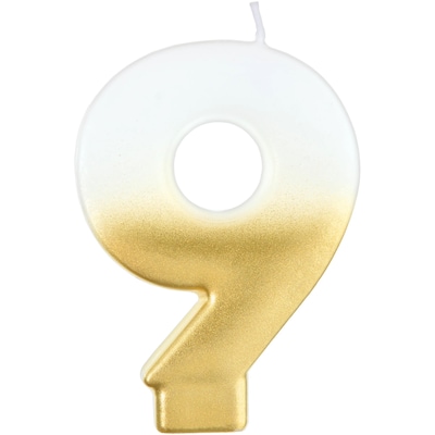Party City Number 9 Birthday Candle, White/Gold (AM171073)