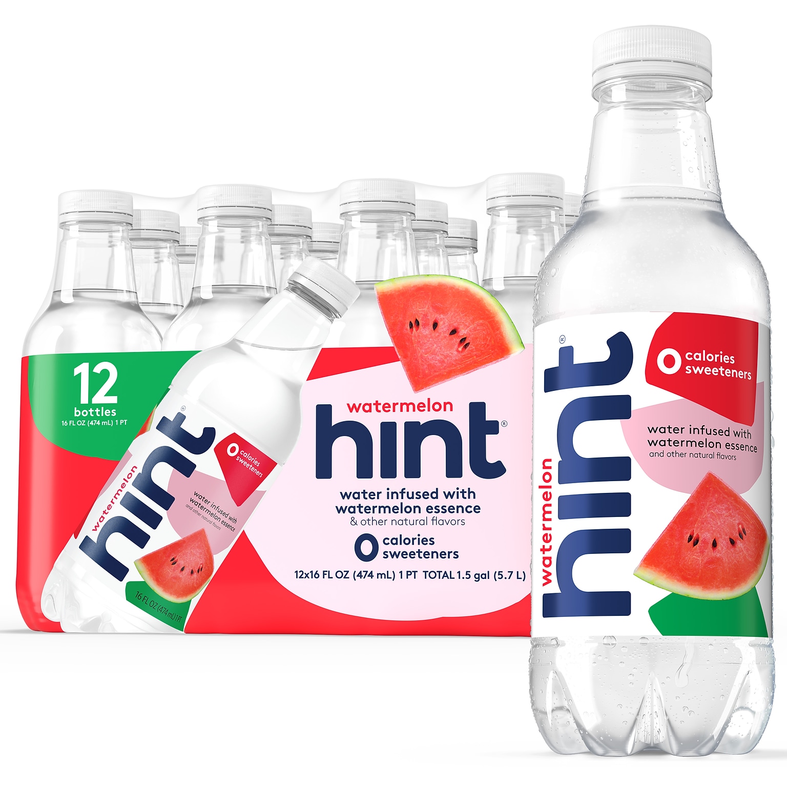Hint Watermelon Flavored Water, 16 oz., 12/Carton (00035)