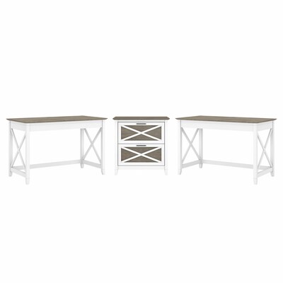 Bush Furniture Key West 48 2-Person Writing Desk Set with Lateral File Cabinet, Shiplap Gray/Pure W